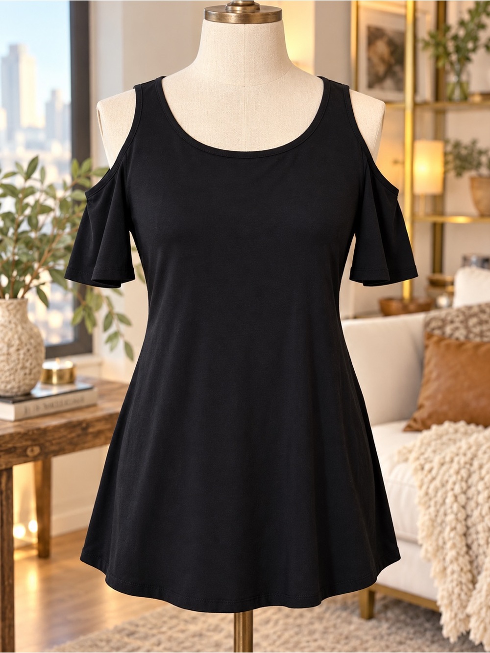 torrid Black Cold-Shoulder Swing Tunic Top